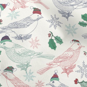 Hand Drawn Christmas Birds Micro Fleece