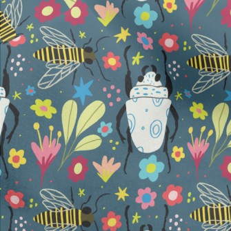Colorful Flowers And Insects Micro Fleece