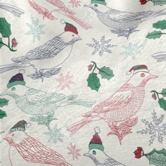 Hand Drawn Christmas Birds Minky