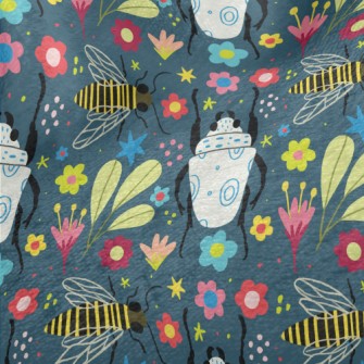 Colorful Flowers And Insects Minky