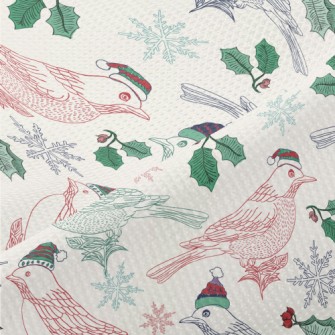 Hand Drawn Christmas Birds Piqué