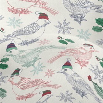 Hand Drawn Christmas Birds Lightweight Performance Linen