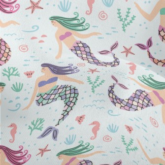 Cartoon Hand Drawn Mermaid Lightweight Performance Linen