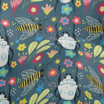 Colorful Flowers And Insects Lightweight Performance Linen