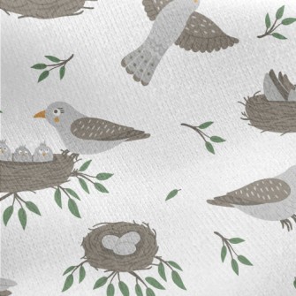 Cartoon Bird Family Jersey Backed Fleece