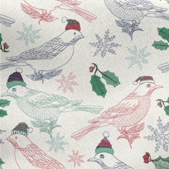 Hand Drawn Christmas Birds Jersey Backed Fleece