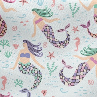 Cartoon Hand Drawn Mermaid Jersey Backed Fleece
