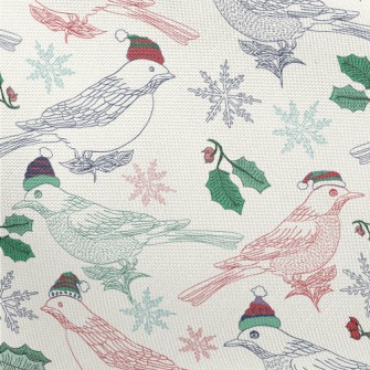 Hand Drawn Christmas Birds Pongee