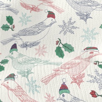 Hand Drawn Christmas Birds Stretch Jersey