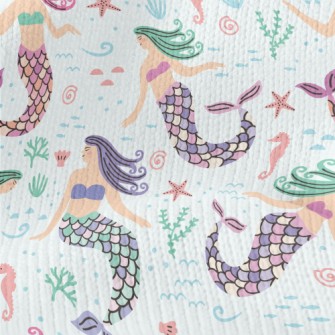 Cartoon Hand Drawn Mermaid Stretch Jersey