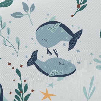 Elegant Cartoon Whale Midweight Cotton Poplin