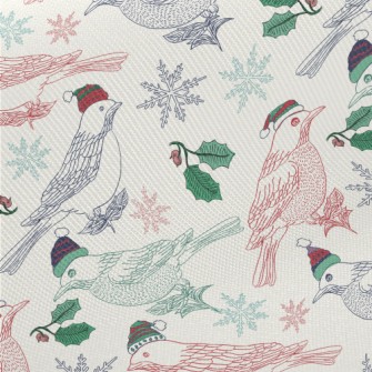 Hand Drawn Christmas Birds Midweight Cotton Poplin