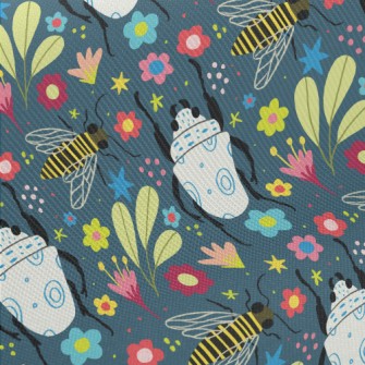 Colorful Flowers And Insects Midweight Cotton Poplin
