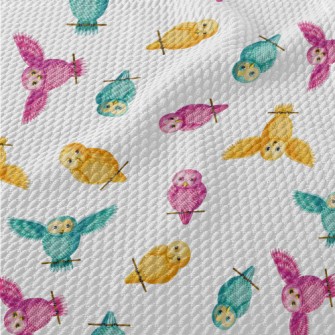 Colorful Cartoon Owl Birdseye Piqué