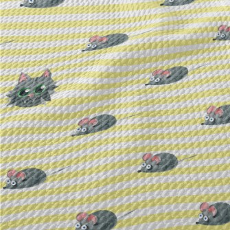 Watercolor Cat And Mouse Birdseye Piqué