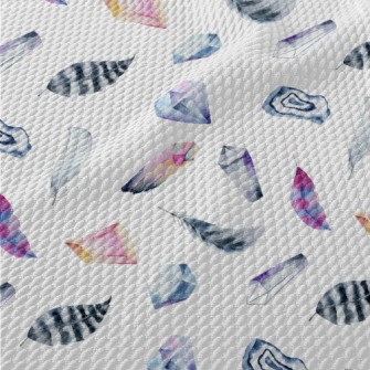 Watercolor Crystals And Feathe Birdseye Piqué
