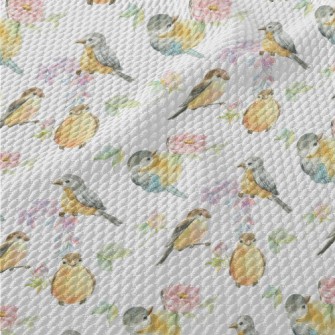 Watercolor Bird And Flowers Birdseye Piqué