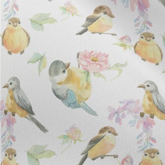 Watercolor Bird And Flowers Chiffon