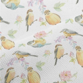 Watercolor Bird And Flowers Performance Linen