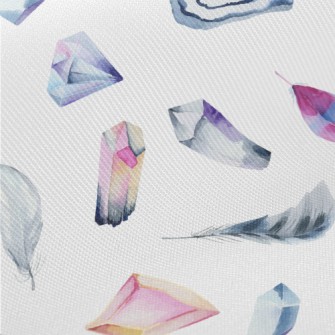 Watercolor Crystals And Feathe Twill