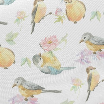 Watercolor Bird And Flowers Twill