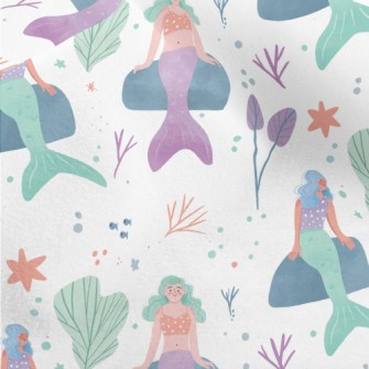 Hand Drawn Underwater Mermaid Micro Fleece