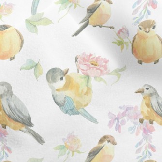 Watercolor Bird And Flowers Micro Fleece