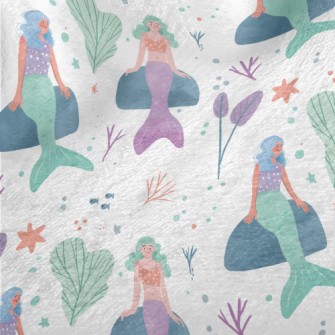 Hand Drawn Underwater Mermaid Minky
