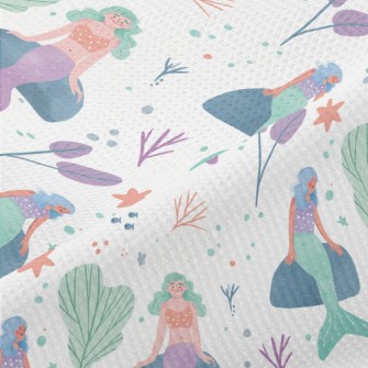 Hand Drawn Underwater Mermaid Piqué