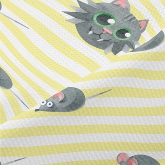 Watercolor Cat And Mouse Piqué