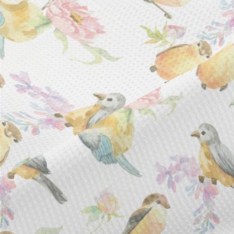 Watercolor Bird And Flowers Piqué