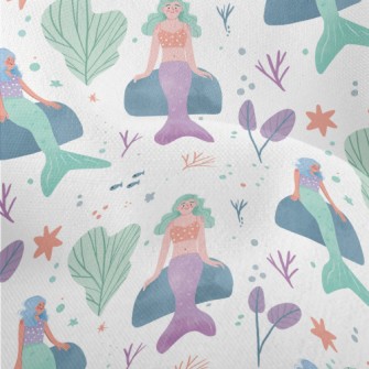 Hand Drawn Underwater Mermaid Lightweight Performance Linen
