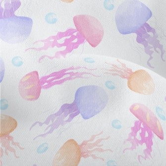 Hand Drawn Colorful Jellyfish Lightweight Performance Linen