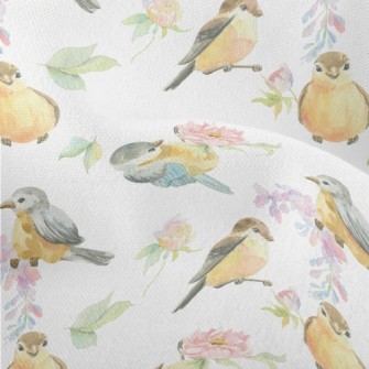 Watercolor Bird And Flowers Lightweight Performance Linen