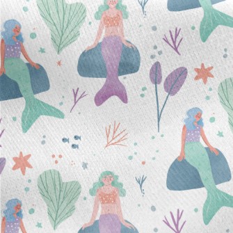 Hand Drawn Underwater Mermaid Jersey Backed Fleece