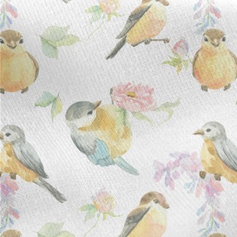 Watercolor Bird And Flowers Jersey Backed Fleece