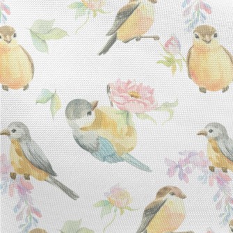 Watercolor Bird And Flowers Pongee