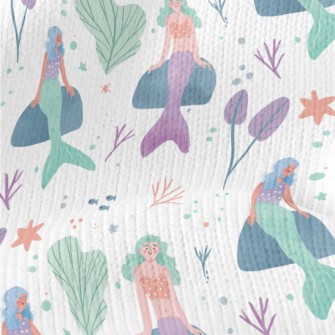 Hand Drawn Underwater Mermaid Stretch Jersey