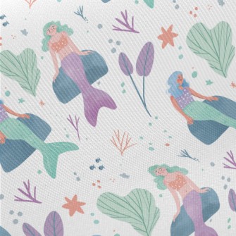 Hand Drawn Underwater Mermaid Midweight Cotton Poplin