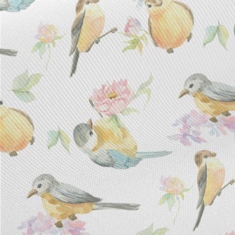 Watercolor Bird And Flowers Midweight Cotton Poplin