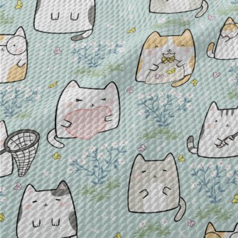 Q Version Cat Holding Somethin Birdseye Piqué