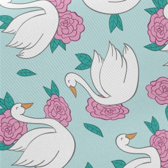Flowers And Swans Twill