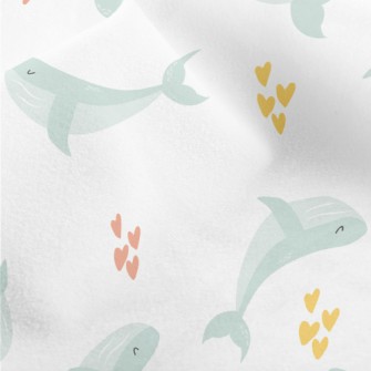 Cute Blue Whale And Love Heart Micro Fleece