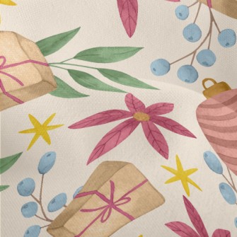 Watercolor Christmas Elements Lightweight Performance Linen