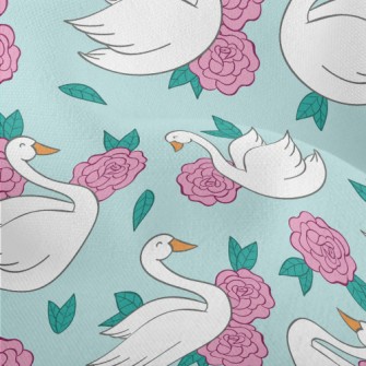 Flowers And Swans Lightweight Performance Linen