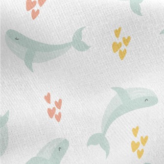 Cute Blue Whale And Love Heart Jersey Backed Fleece