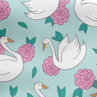 Flowers And Swans Jersey Backed Fleece