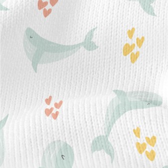Cute Blue Whale And Love Heart Stretch Jersey