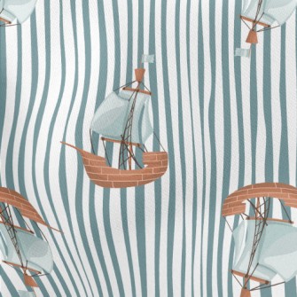 Blue And White Stripes With Sa Lightweight Cotton Poplin