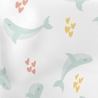 Cute Blue Whale And Love Heart Lightweight Cotton Poplin